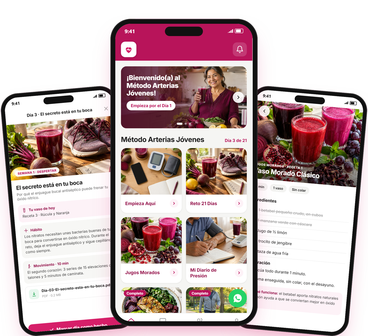 La app del Método Arterias Jóvenes: inicio, clase del día y receta